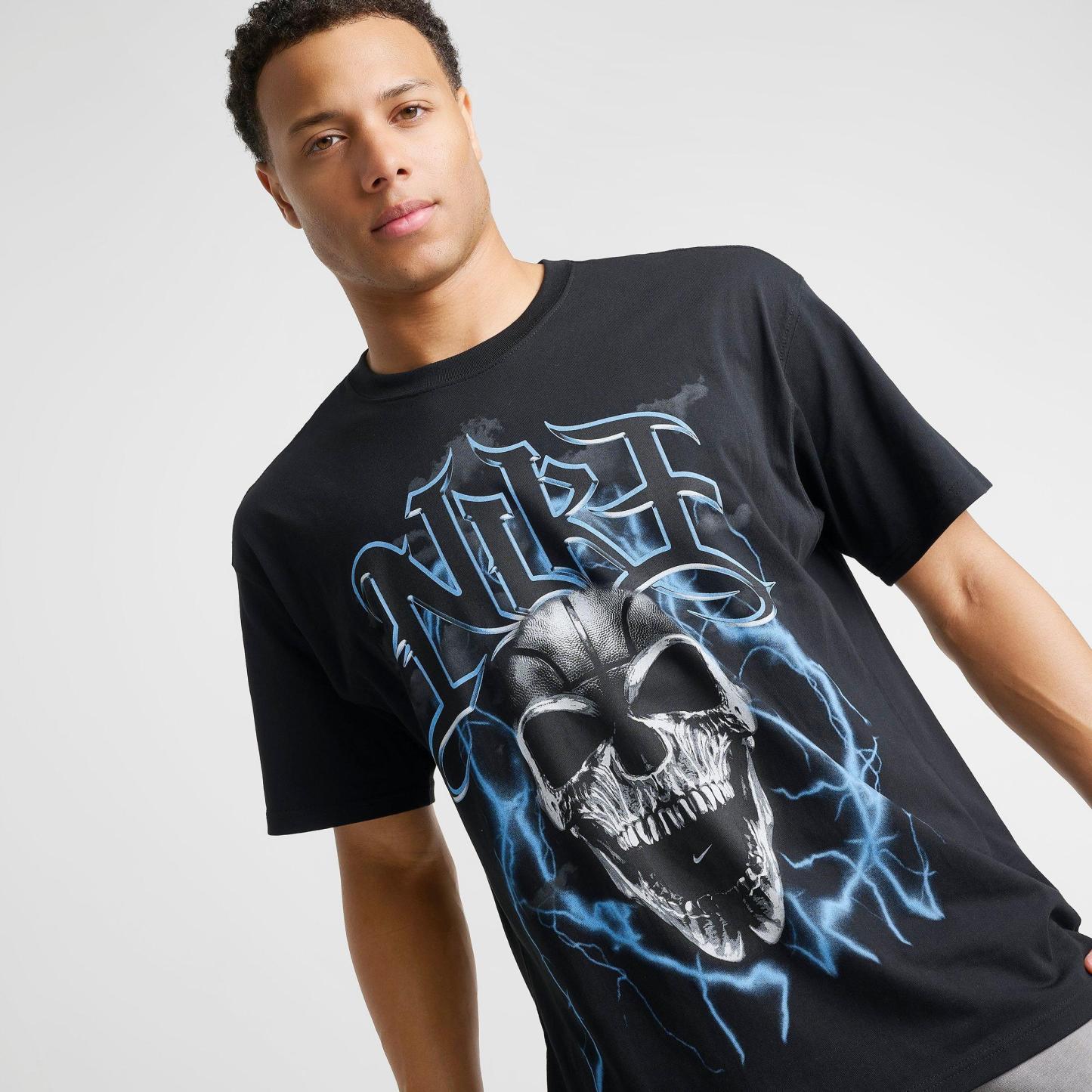 Men's Nithtke Basketball Skull Lightning Graphic T-Shirt - Black