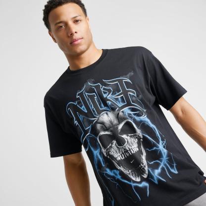 Men's Nithtke Basketball Skull Lightning Graphic T-Shirt - Black
