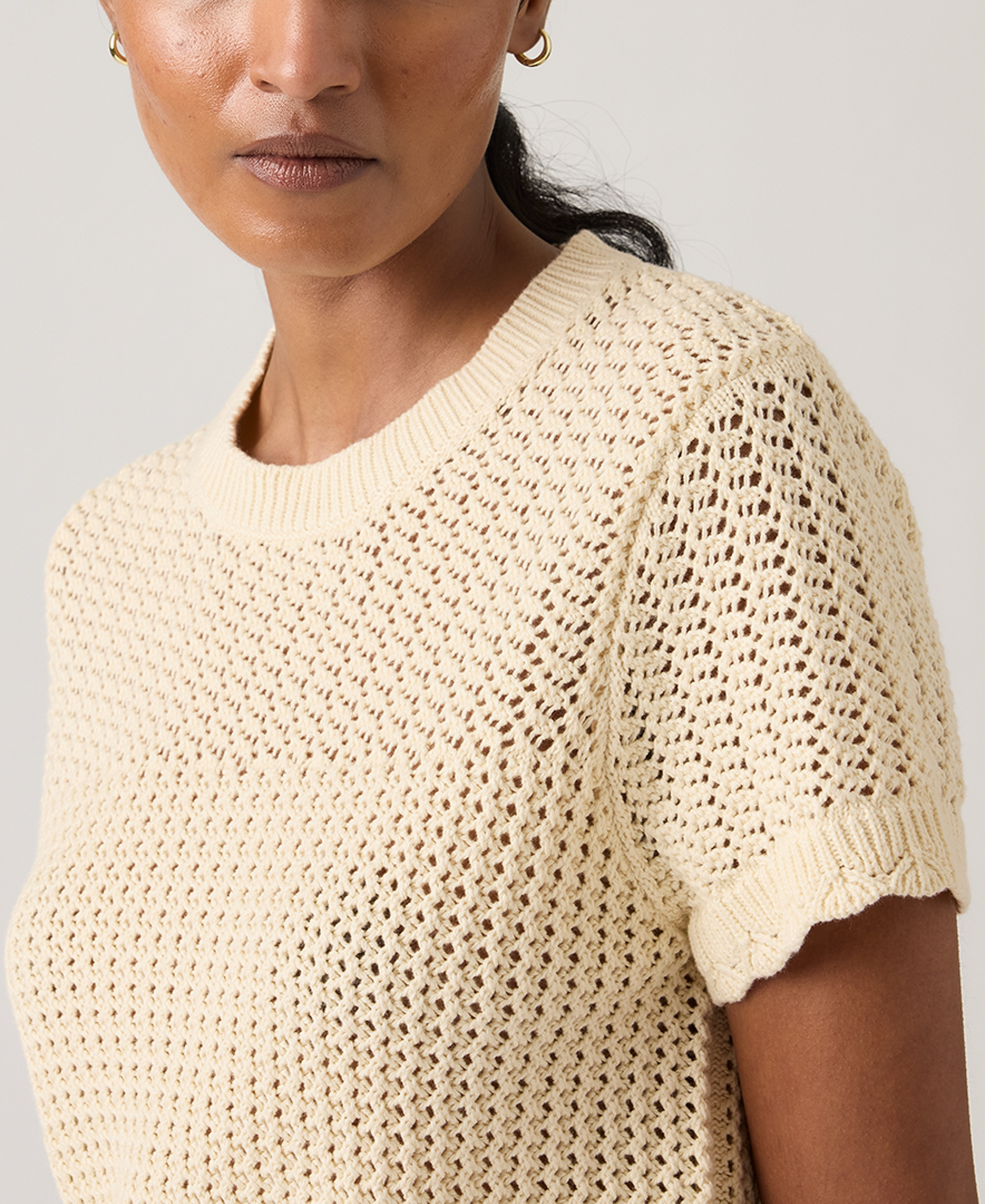 Levi's Women's Isabelle Crochet Short-Sleeve Sweater - Seedpearl/moon Rock (Ligh