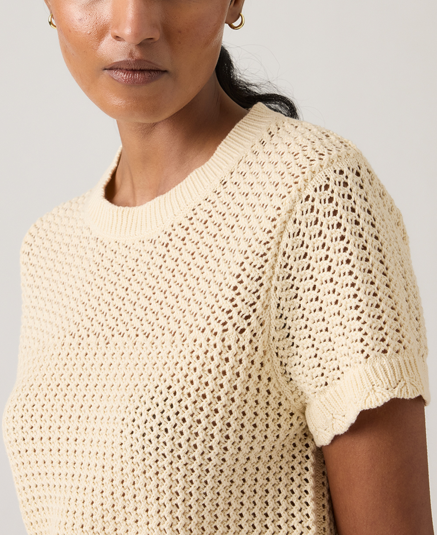 Levi's Women's Isabelle Crochet Short-Sleeve Sweater - Seedpearl/moon Rock (Ligh