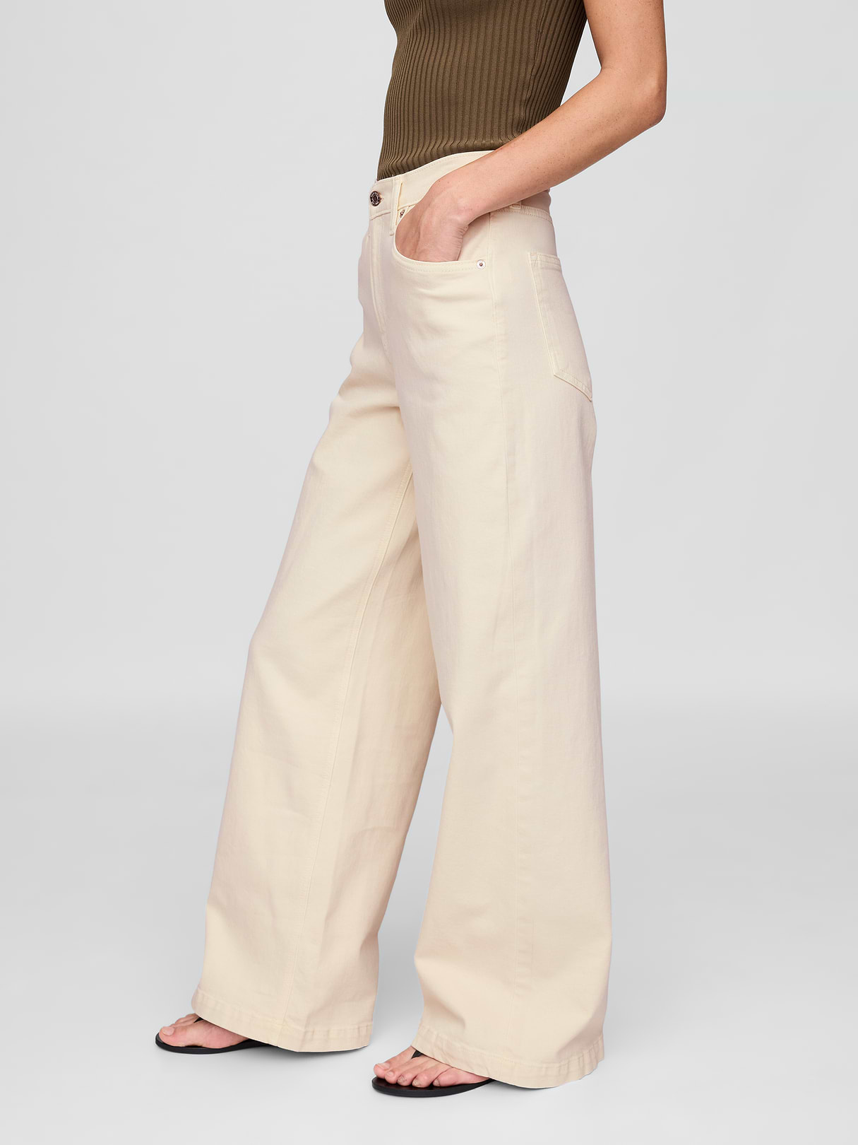High Rise Stride Wide-Leg Jeans - Beach pebble