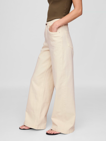 High Rise Stride Wide-Leg Jeans - Beach pebble