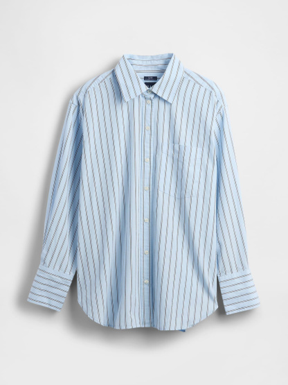 Organic Cotton Poplin Stripe Big Shirt - Light blue stripe