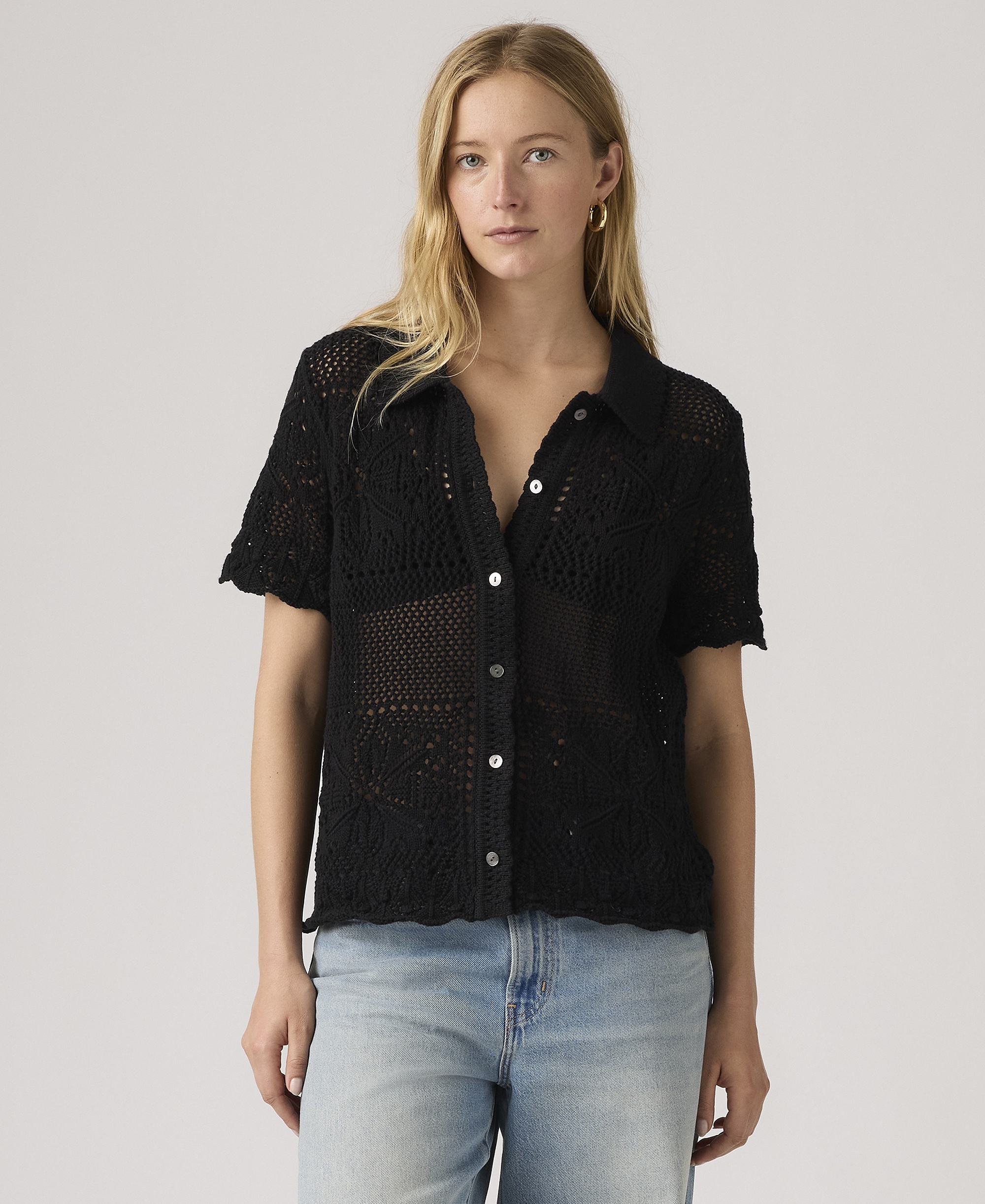 Levi's Premium Women's Susanna Floral Crochet Collared Cotton Shirt - Anthracite Night