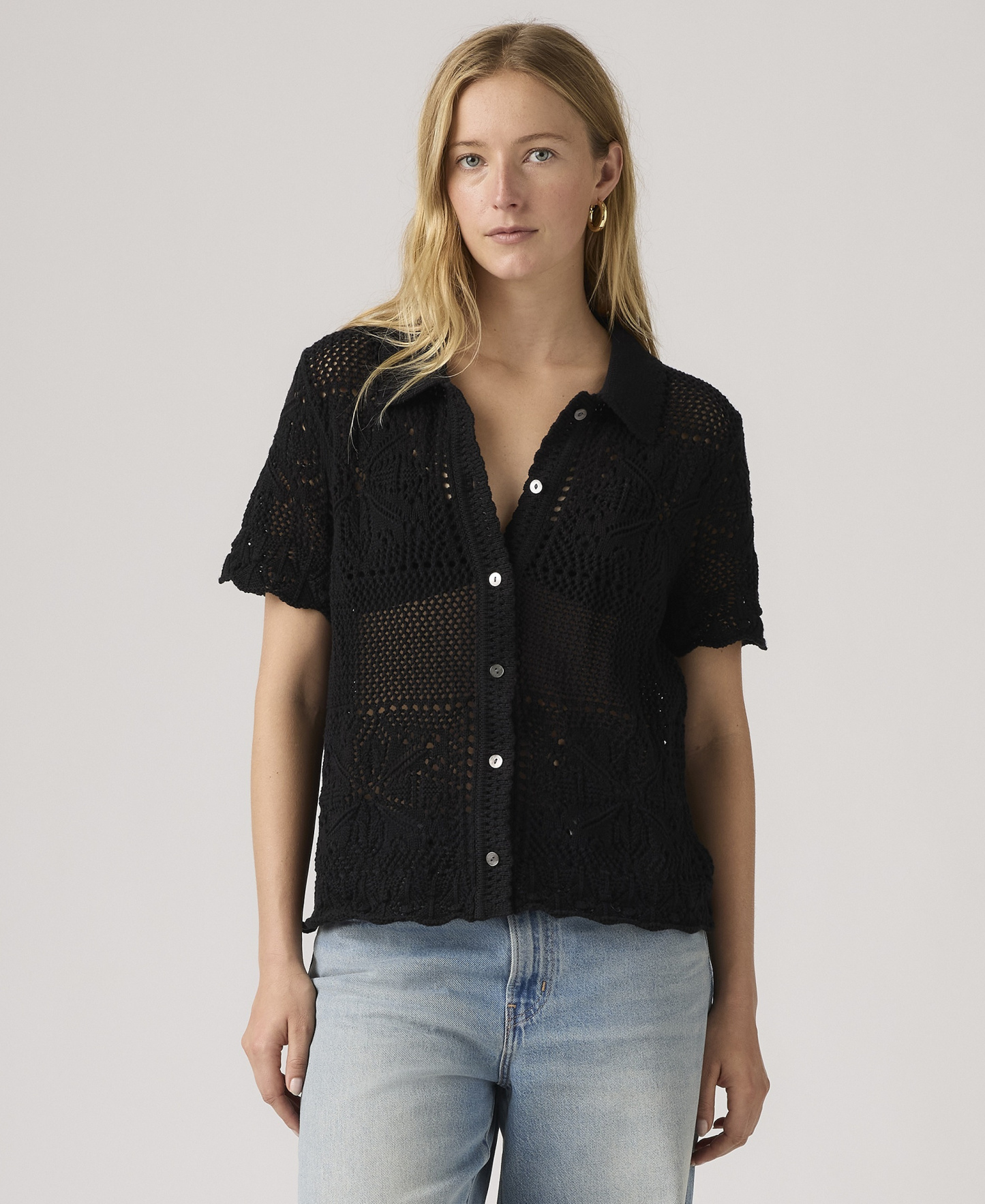 Levi's Premium Women's Susanna Floral Crochet Collared Cotton Shirt - Anthracite Night