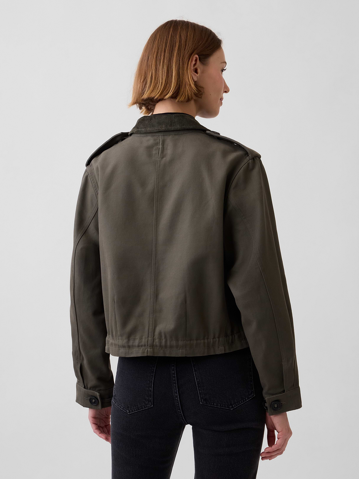 Canvas Crop Utility Jacket - Bamboo green