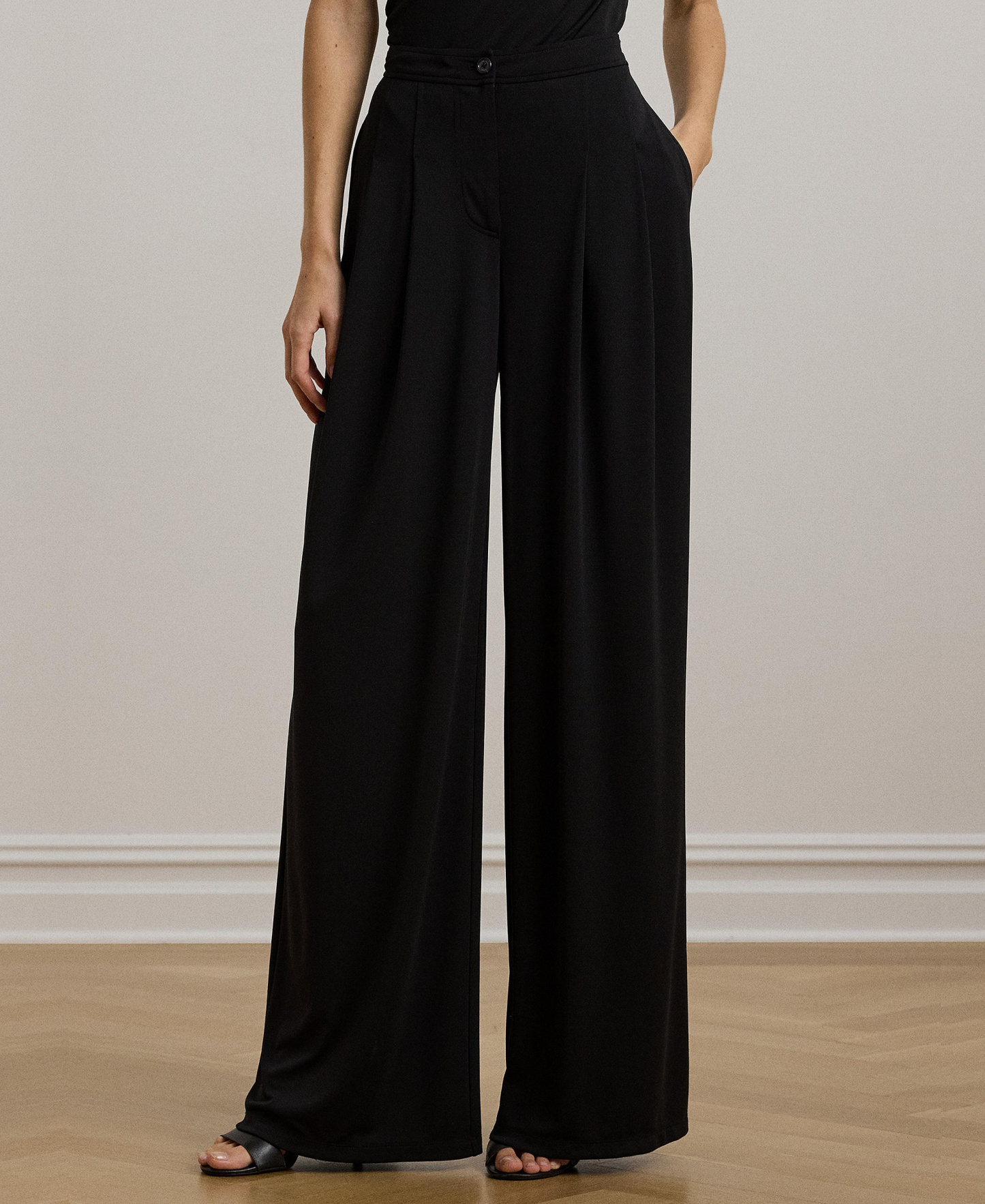 Lauren Ralph Lauren Women's Pleated Stretch Jersey Wide-Leg Pants - Black