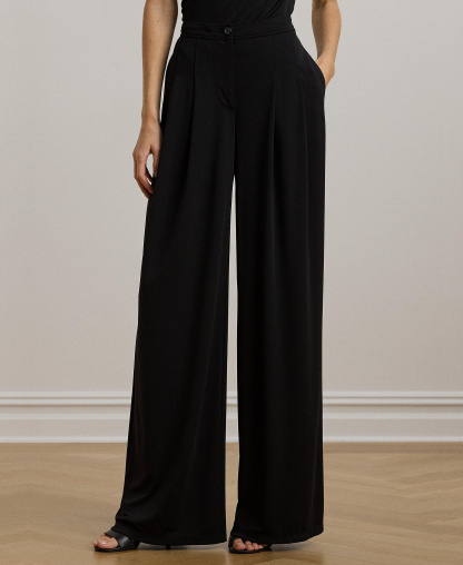 Lauren Ralph Lauren Women's Pleated Stretch Jersey Wide-Leg Pants - Black