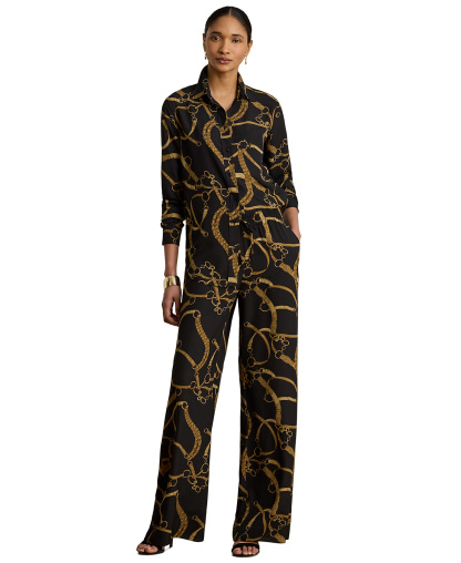 Lauren Ralph Lauren Women's Belting-Print Wide-Leg Pants - Black/tan