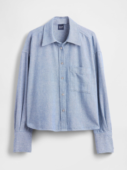 Linen-Cotton Oversized Shirt - Blue chambray