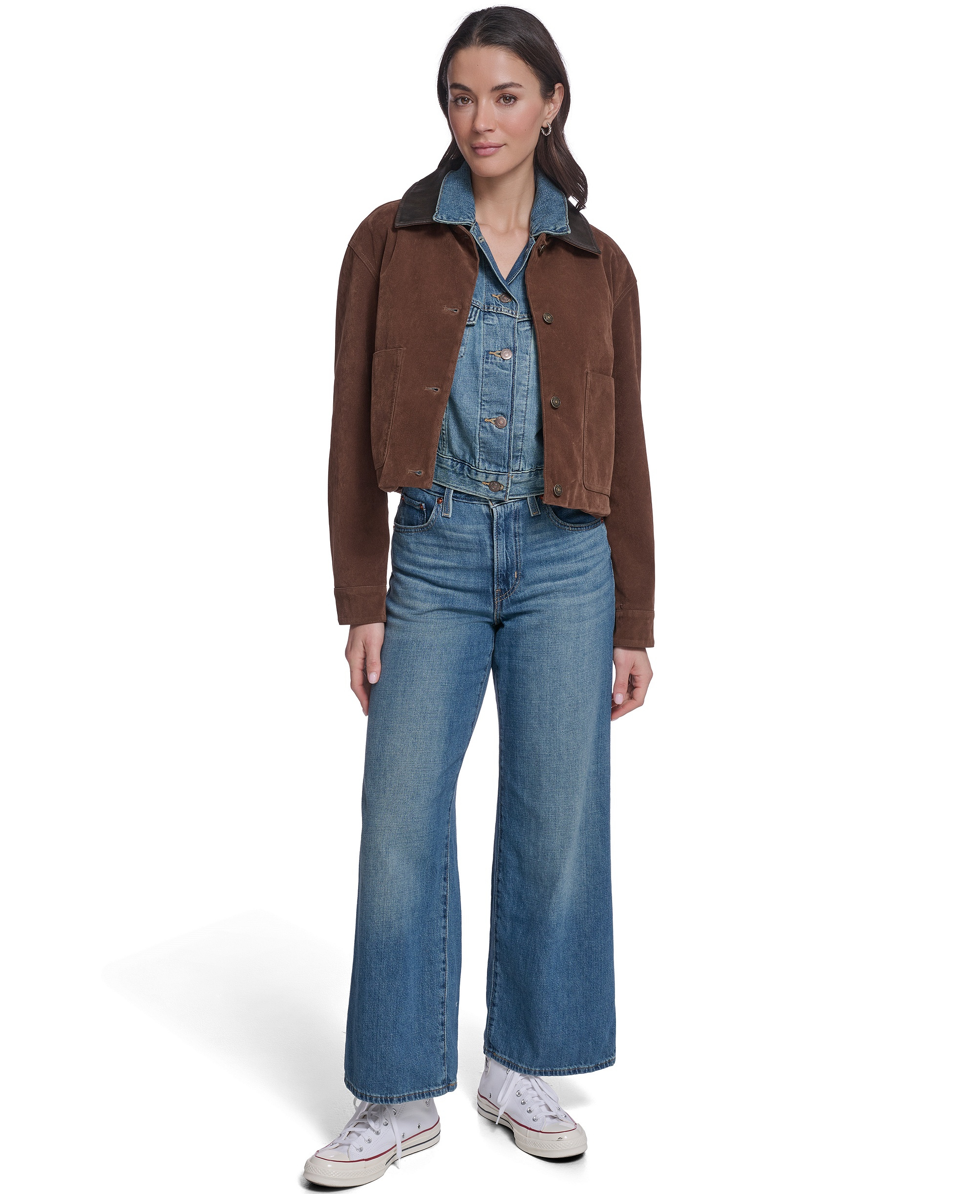 Levi's Women's Cropped Faux-Suede Chore Jacket - Maple