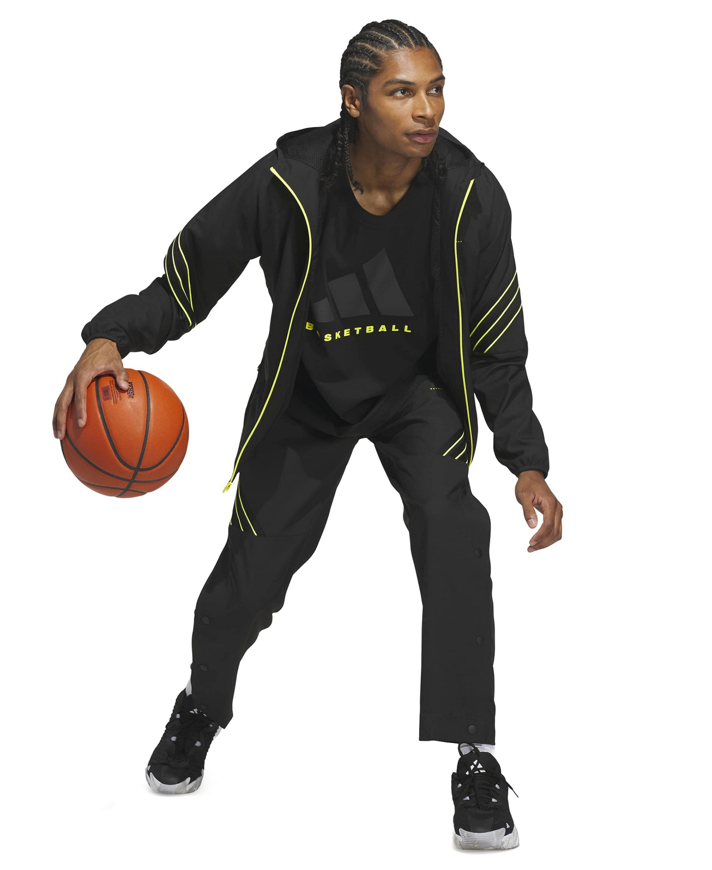 adidas Men's Three-Stripe Woven Snap Pants - Black/Solar Lemon