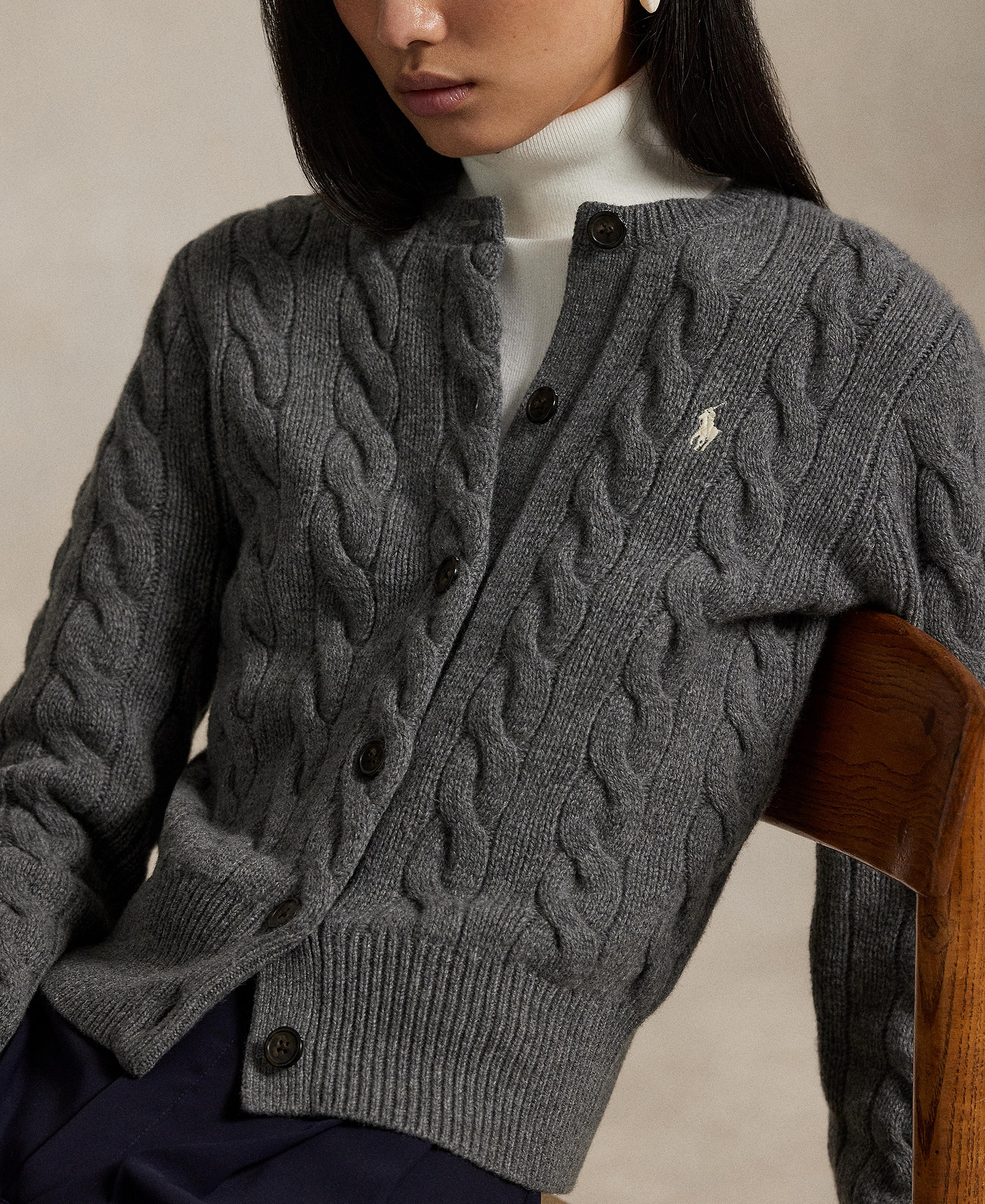 Polo Ralph Lauren Women's Cable-Knit Wool-Cashmere Cardigan Sweater - Battalion Grey Heather