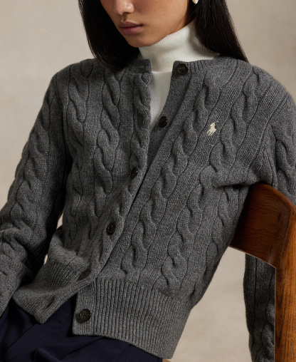 Polo Ralph Lauren Women's Cable-Knit Wool-Cashmere Cardigan Sweater - Battalion Grey Heather
