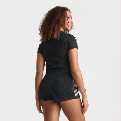 Women's adidas Originals Knitted Crochet Cali T-Shirt - Black - view 4