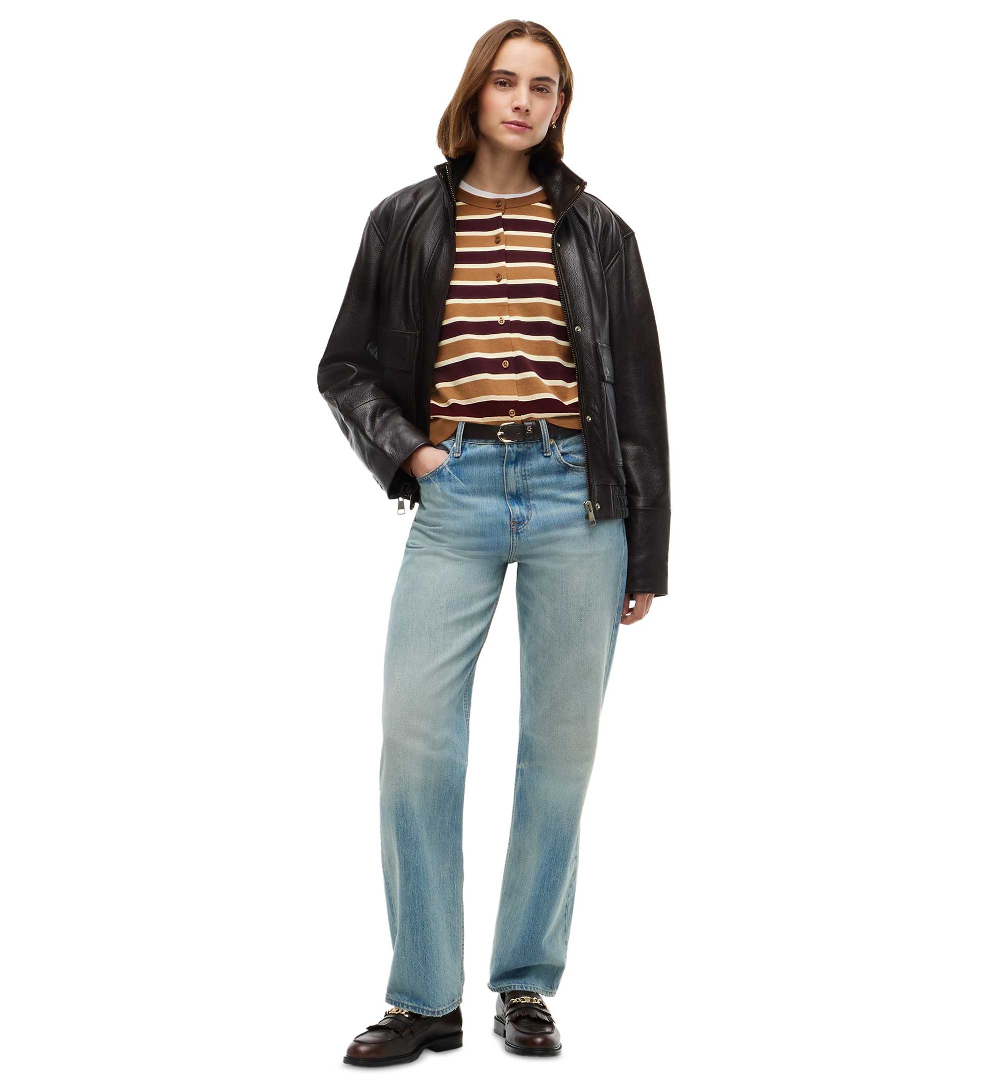 Tommy Hilfiger Women's Striped Slim-Fit Crewneck Cardigan - Studio Stripe Deep Burgundy Dark Khaki