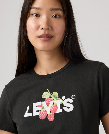 Levi's Women's Perfect Graphic Logo Cotton T-Shirt - Raspberry Hl Logo Pirate Black