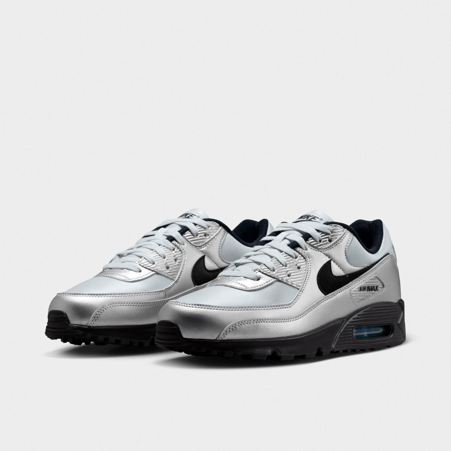 Men's Nithtke Air Max 90 Casual Shoes - Part 1 - Chrome/Gamma Blue/Black - Both shoes facing left