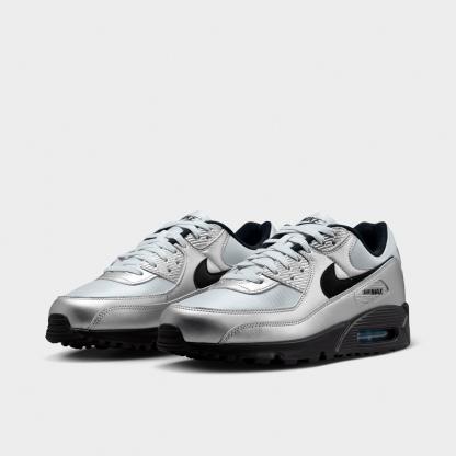 Men's Nithtke Air Max 90 Casual Shoes - Part 1 - Chrome/Gamma Blue/Black - Both shoes facing left