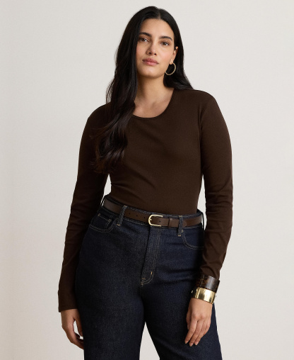 Lauren Ralph Lauren Cotton-Blend Long-Sleeve Top - Circuit Brown