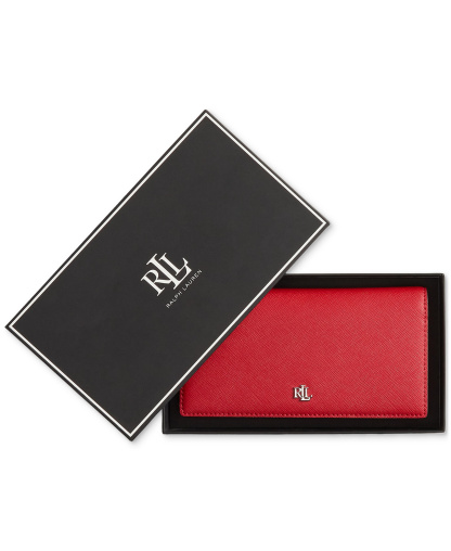 Lauren Ralph Lauren Crosshatch Leather Slim Snap Closure Wallet - Red