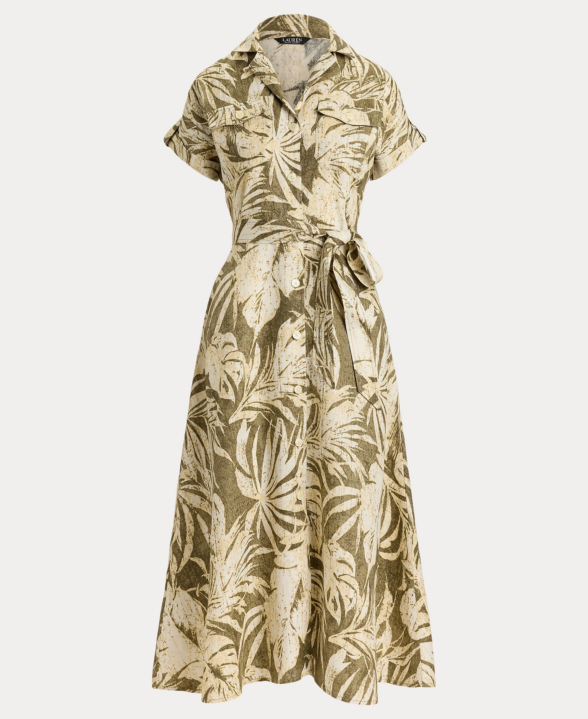 Lauren Ralph Lauren Women's Palm-Frond-Print Camp Collar Shirt-Dress - Olive Multi