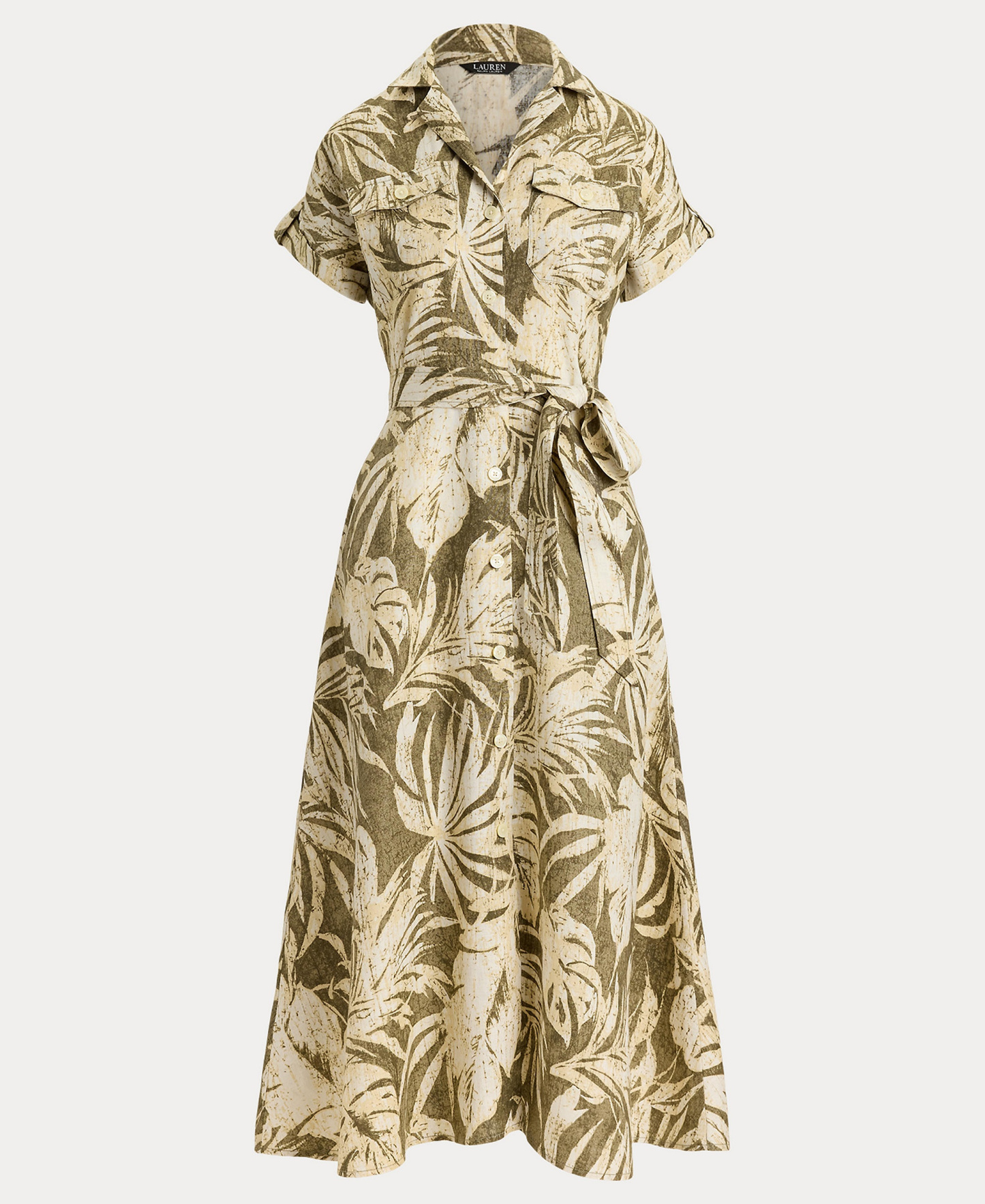 Lauren Ralph Lauren Women's Palm-Frond-Print Camp Collar Shirt-Dress - Olive Multi