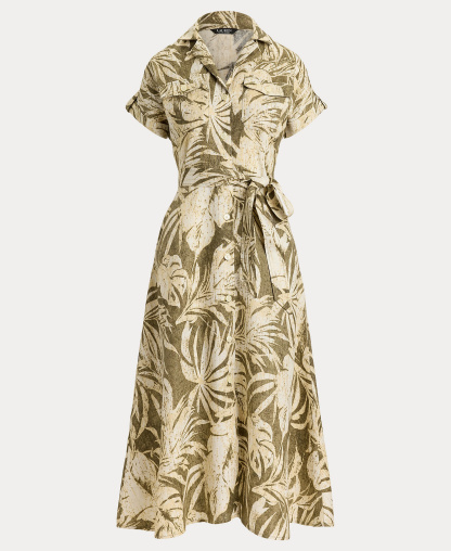 Lauren Ralph Lauren Women's Palm-Frond-Print Camp Collar Shirt-Dress - Olive Multi