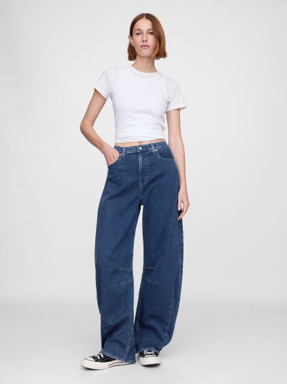 High Rise UltraSoft Crossover Horseshoe Jeans - Medium indigo