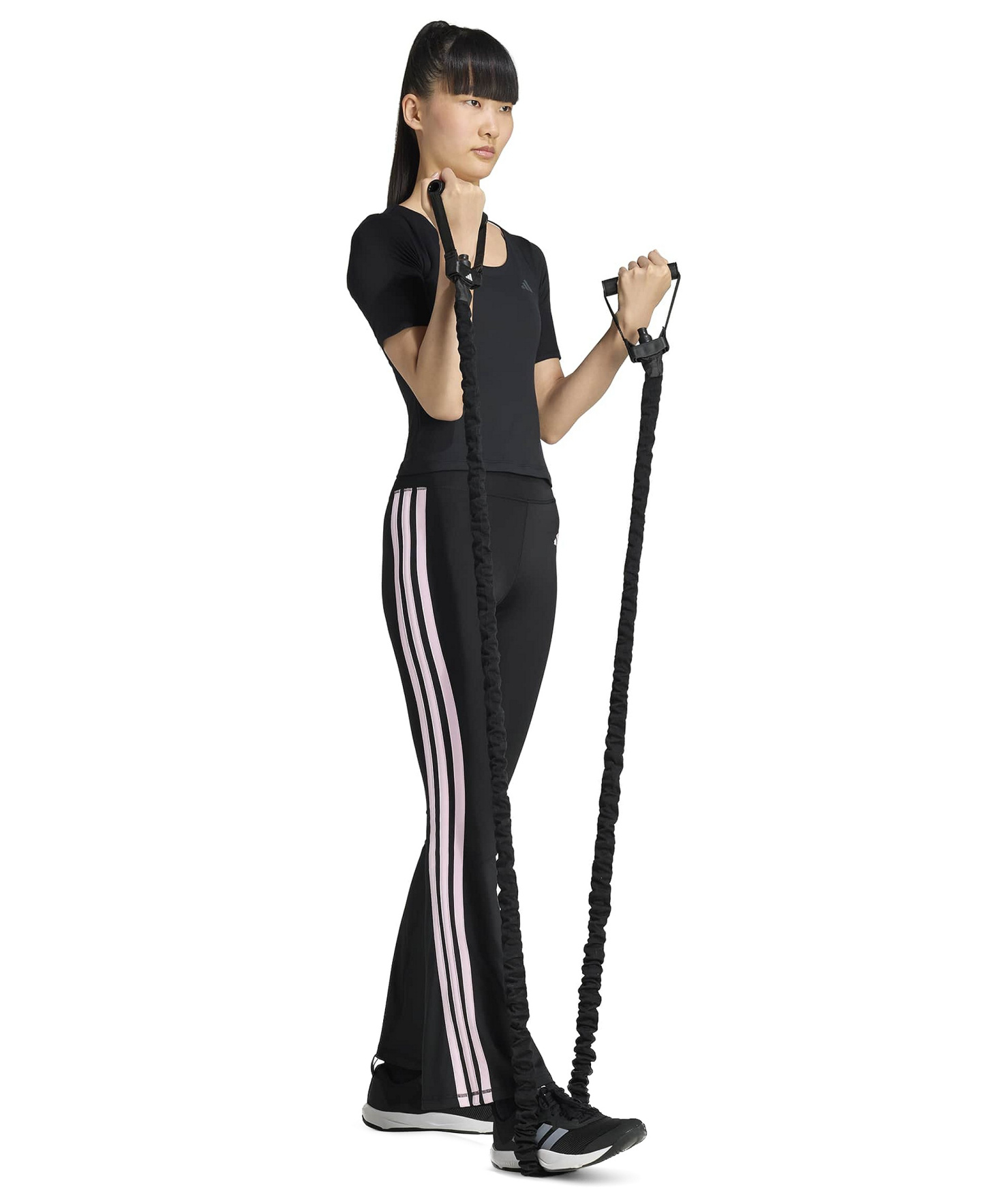 adidas Women's Optime Essentials 3-Stripes Flared Leggings - Black/Pink