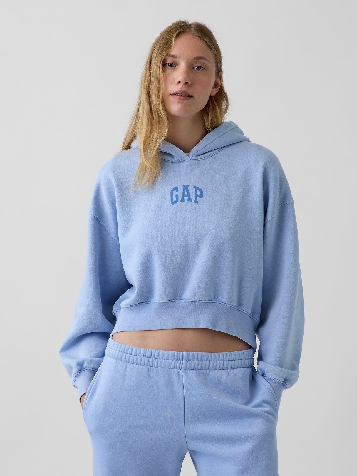 VintageSoft Crop Logo Hoodie - Air stream blue