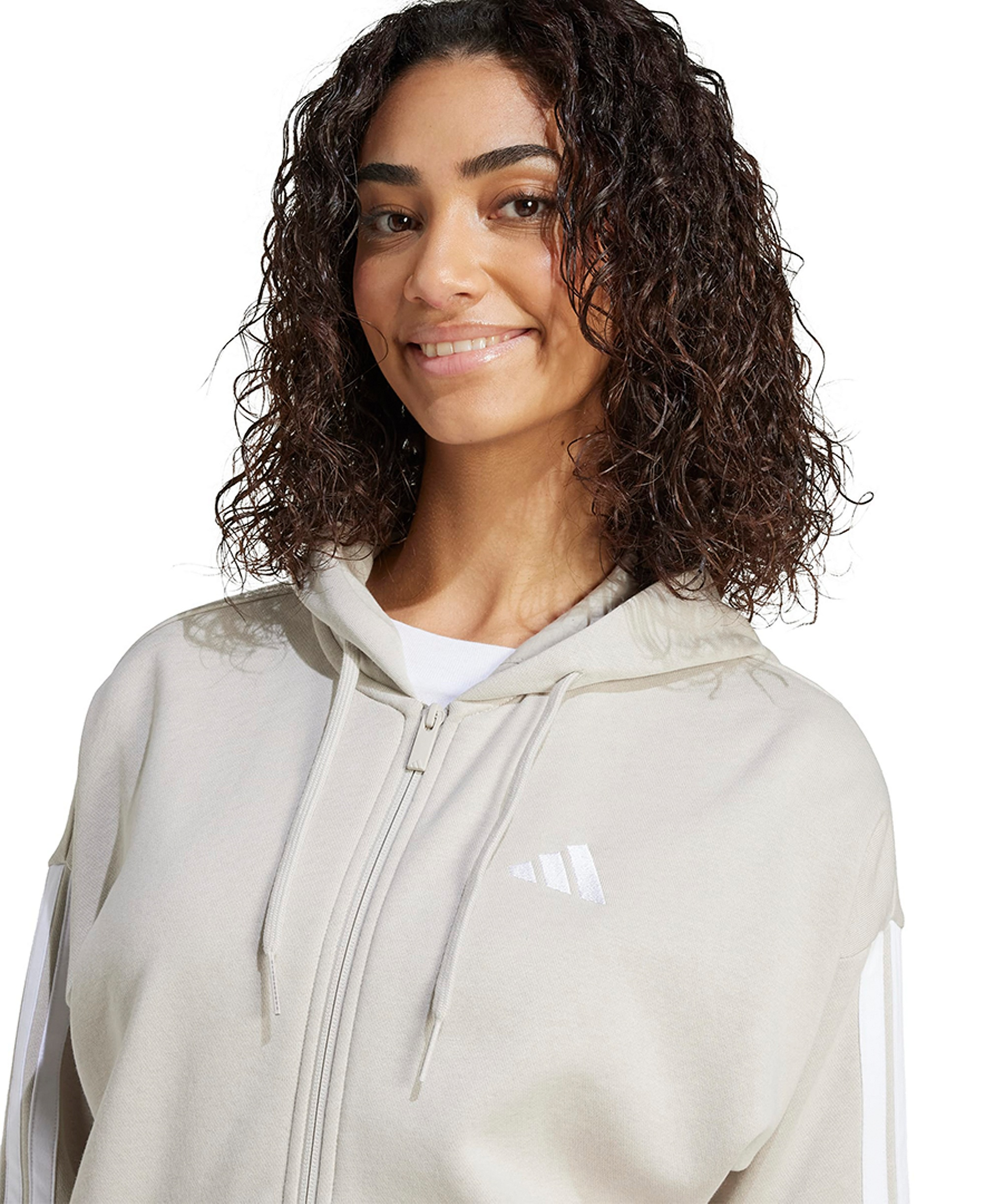 adidas Women's 3-Stripe Fleece Full-Zip Hoodie - Wonder Alumina/White