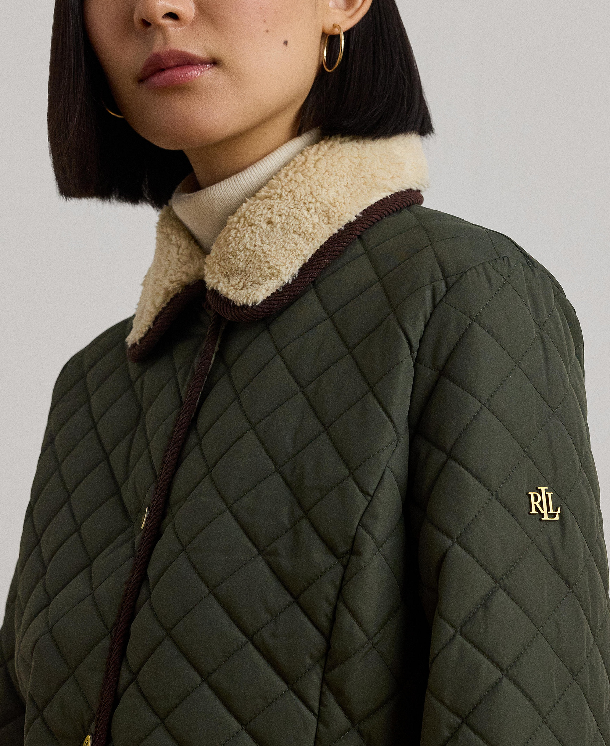 Lauren Ralph Lauren Women's Faux-Sherpa-Collar Quilted Coat, Created for Macy's - Litchfield Loden
