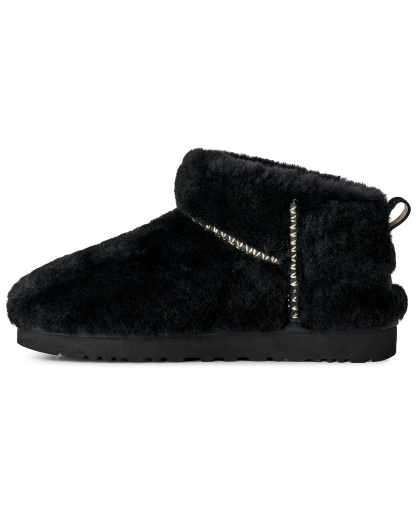 UGG® Women's Classic Ultra Mini Fluffed Round Toe Booties - Black
