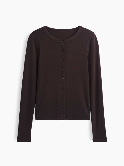 Modern Crewneck Cardigan - Terra brown