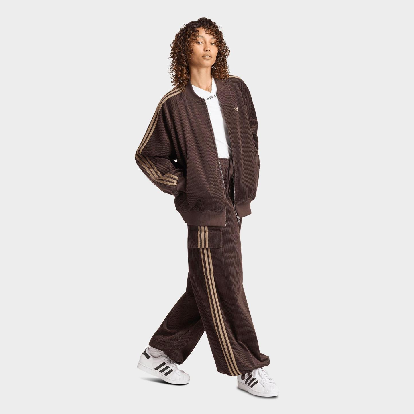 Women's adidas Originals Corduroy 3-Stripes Cargo Pants - Aurora Coffee/Khaki Six
