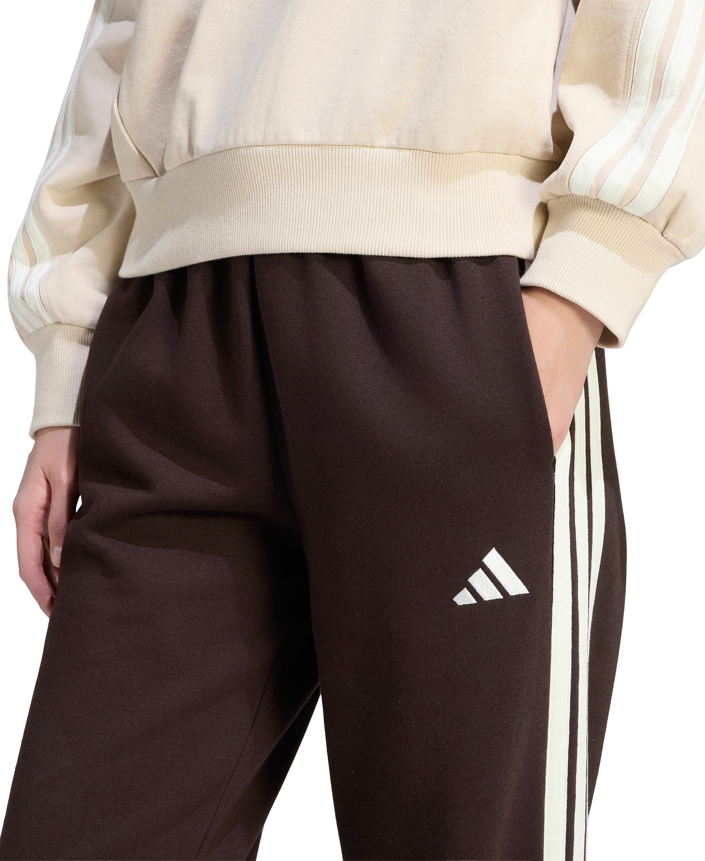adidas Women's Essentials 3-Stripes Fleece Slim Pants - Aurora Coffee/Ivory