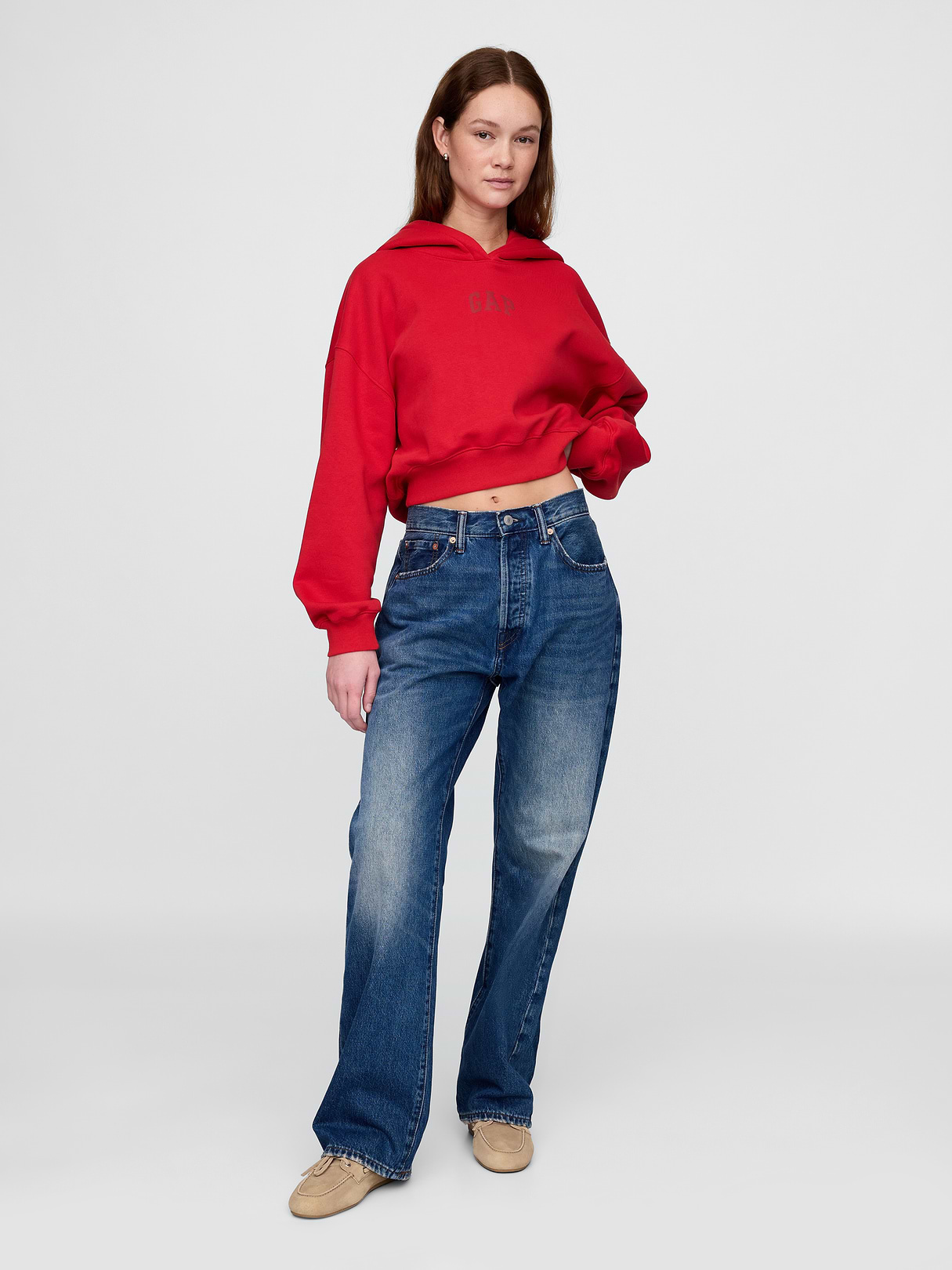 VintageSoft Crop Logo Hoodie - Tomato sauce red
