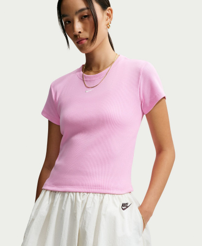 Nike Women's Sportswear Tight Ribbed Short-Sleeve T-Shirt - Pink Rise/sail