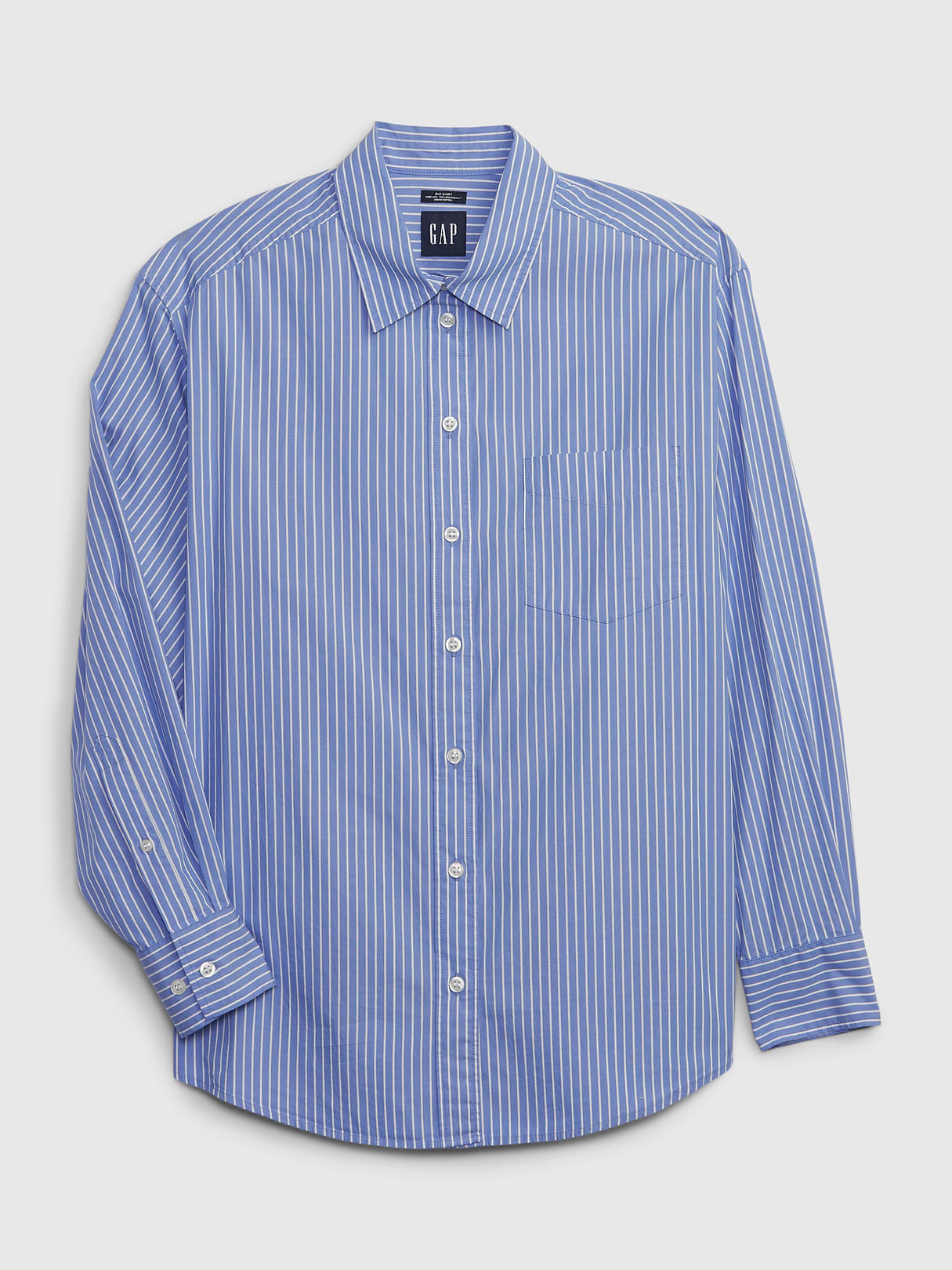 Organic Cotton Poplin Stripe Big Shirt - New blue & white stripe