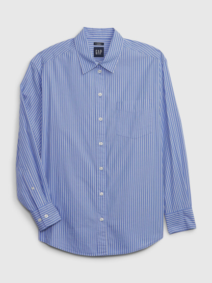 Organic Cotton Poplin Stripe Big Shirt - New blue & white stripe