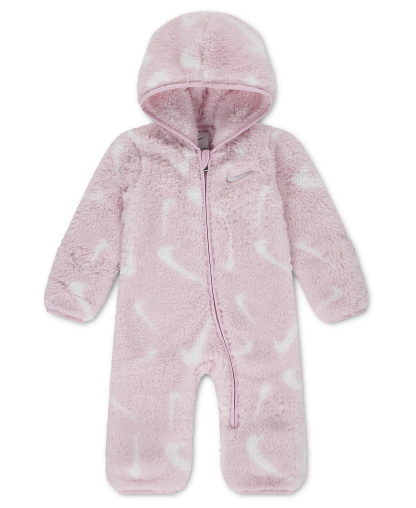 Nike Baby Boys' and Baby Girls' Hooded Printed High-Pile Fleece Coverall - Pink Foam