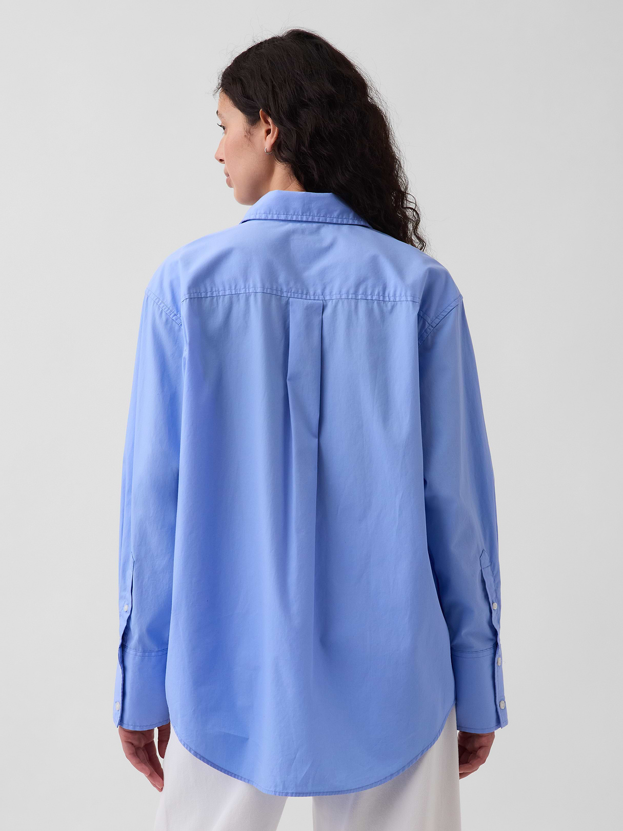 Organic Cotton Poplin Stripe Big Shirt - Shirting blue
