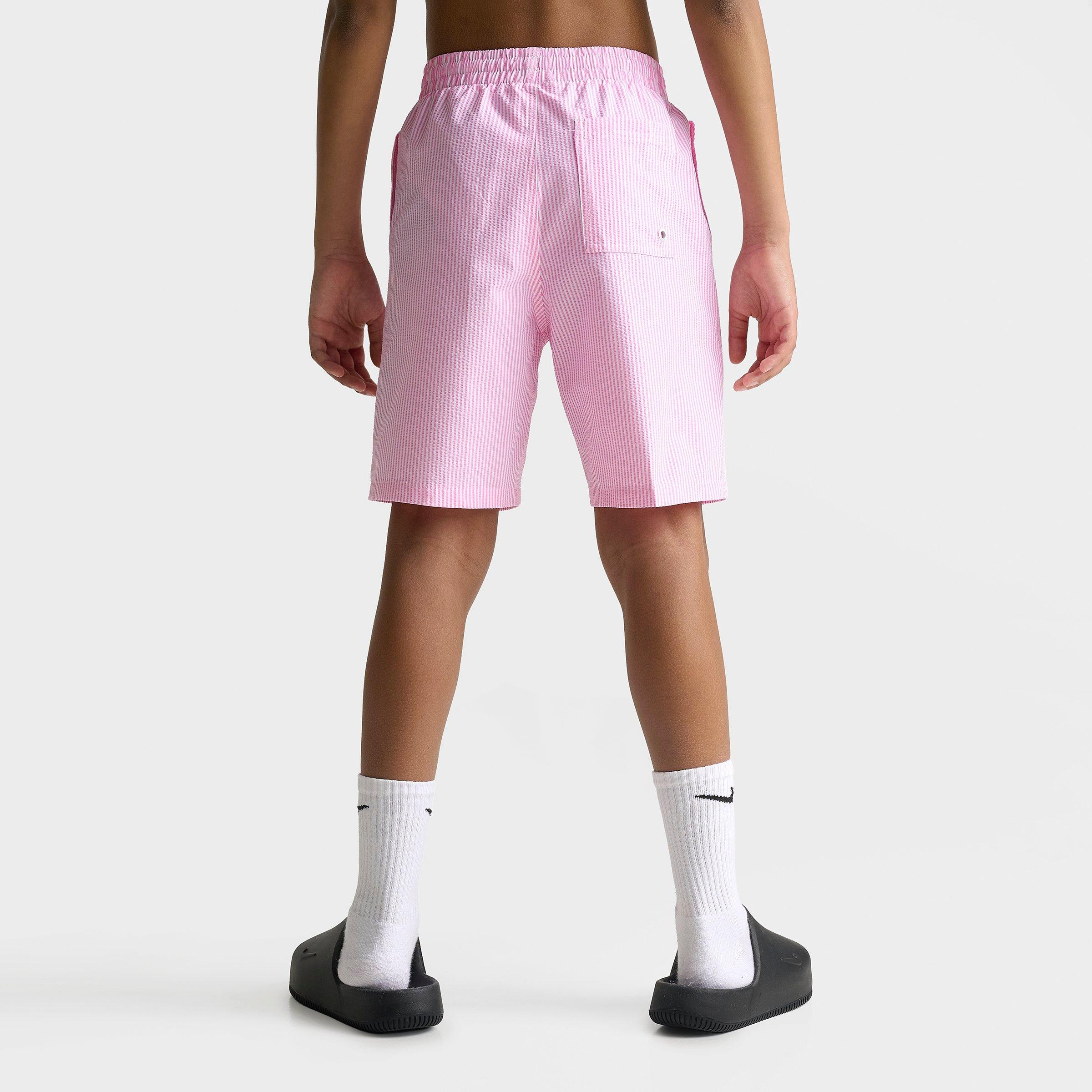 Big Kids' Nithtke Seersucker Ripple Brief-Lined 7" Volley Swim Shorts - Pink Glow