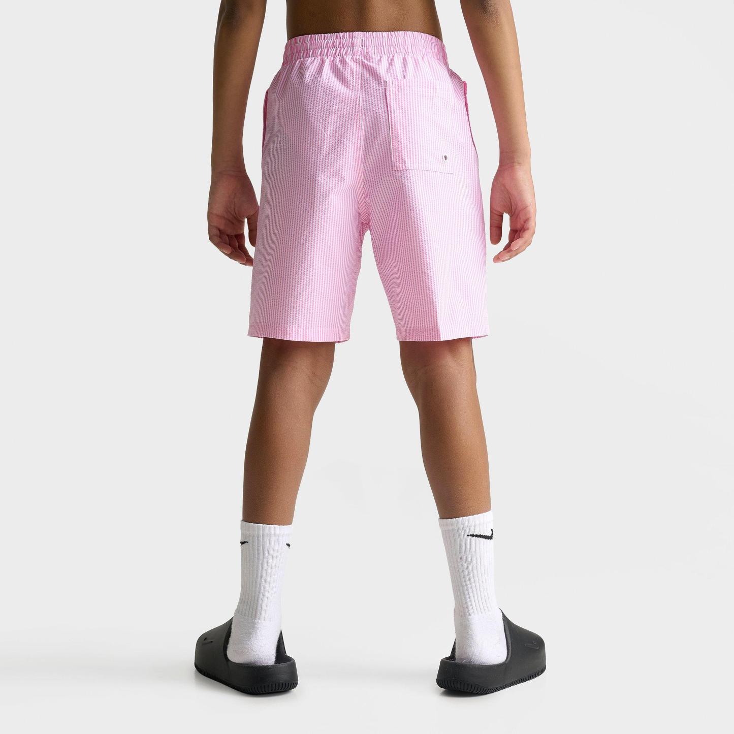 Big Kids' Nithtke Seersucker Ripple Brief-Lined 7" Volley Swim Shorts - Pink Glow