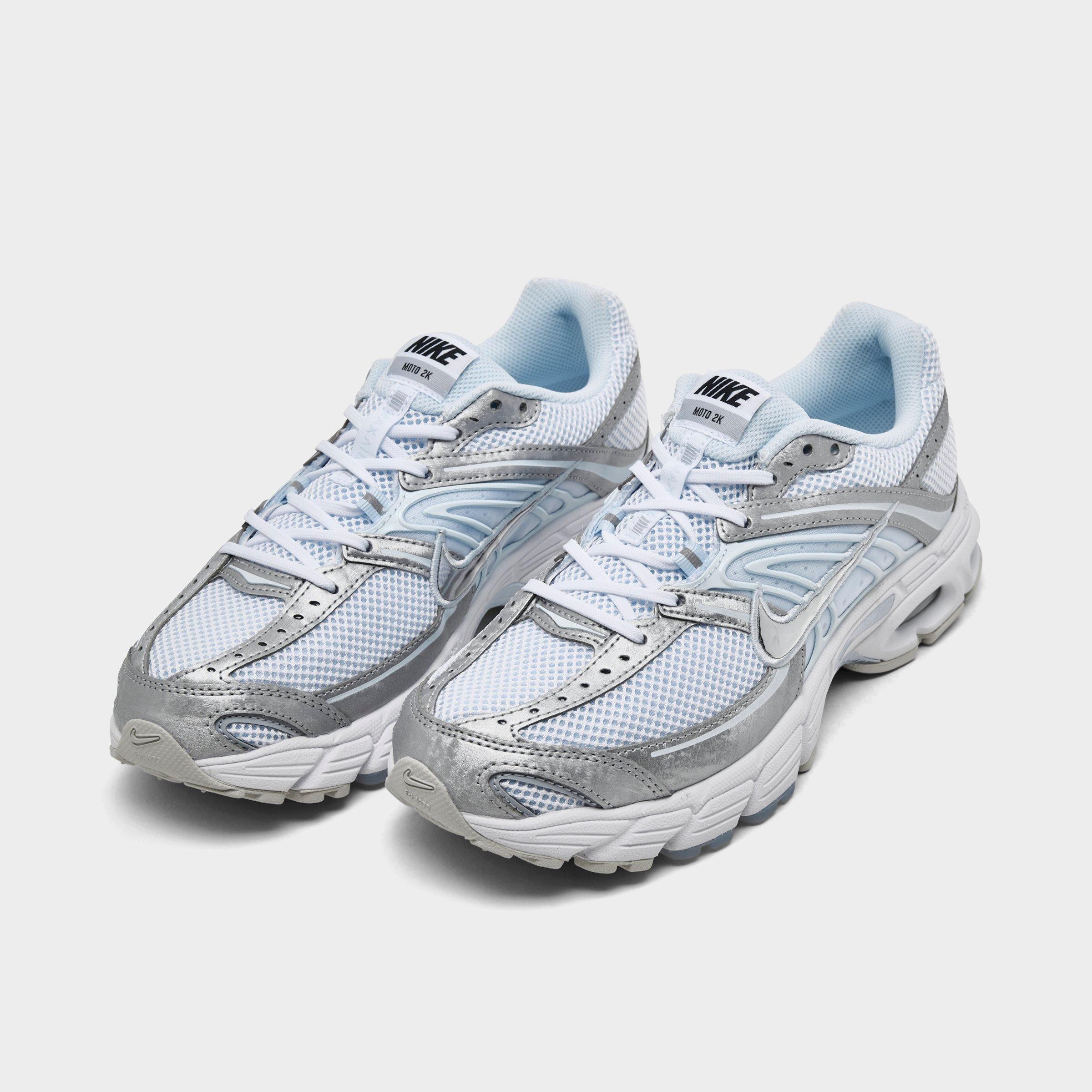 Women's Nithtke Air Max Moto 2K Casual Shoes - Part 1 - White/Metallic Silver/Blue Tint - Both shoes facing left