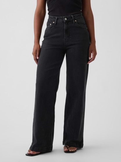 Curvy High Rise Stride Wide-Leg Jeans - Black