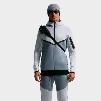 Men's Nike Tech Fleece Windrunner Full-Zip Hoodie - Light Smoke Grey/Cool Grey/Photon Dust/Volt