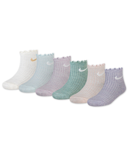 Nike Girls' 4-7 Lettuce Ankle Socks, 6-Pack - White/Blue/Pink/Green/Purple