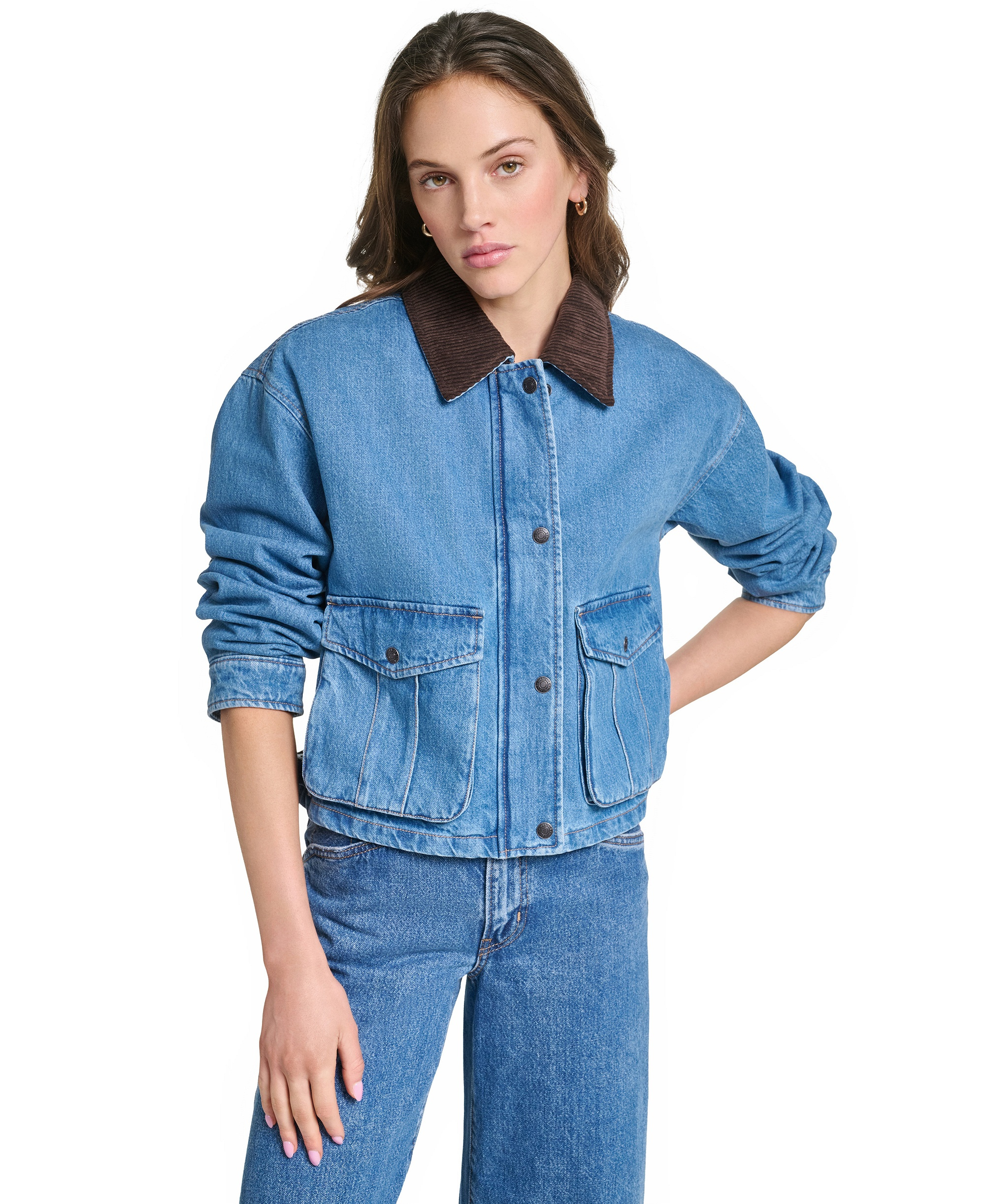 Levi's Women's Cropped Cotton Corduroy-Collar Barn Jacket - Med Wash D